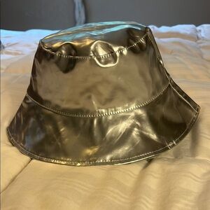 Silver Bucket Hat with Glossy Finish and Flexible Brim